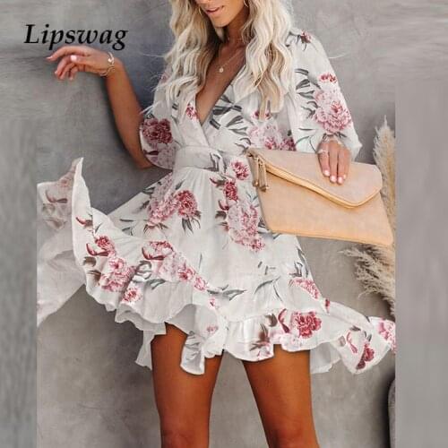 Fashion Buttons Casual Short Sleeve Ruffle Party Dress Women Sexy Deep V Neck Mini Dresses Summer Hollow Out Office Lady Dress