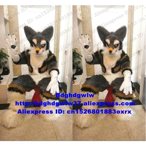 Grey Long Fur Furry Husky Dog Fox Wolf Fursuit Mascot Costume Adult Character Suit Opening Session Farewell Banquet zx3023