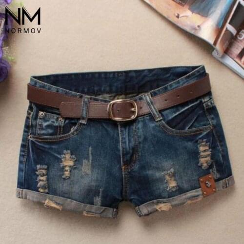 NORMOV Women Ripped Denim Shorts Sexy Hollow Holes Casual Low Waist Jeans Without Belt Female Streetwear Mini Shorts