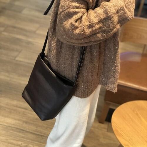 Vintage Women Casual Genuine Leather Bucket Bag Soft High Quality Pouch Shoulder Bag Retro Ladies Cowhide Sling Crossbody Bags