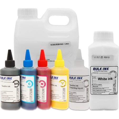 Textile Ink (CMYK) White textile ink,cleaning liquid textile white ink fixing agent For DTG Flatbed Printer Print on t-shirt