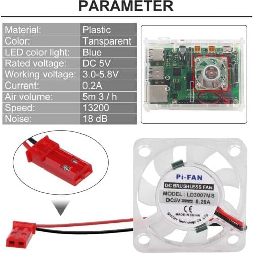 Raspberry Pi 4 Cooling Fan, Raspberry Pi DC Brushless CPU LED Cooling Fan 30mm 3010 Fan Cooler for Raspberry Pi Model B 3B + 2B