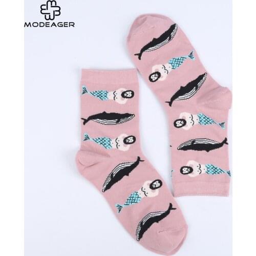 Modeager Brand Pink Color Harajaku Funny Mermaid Cotton Women Socks Novelty Cool Long Socks for Ladies Girls Eu 35-40