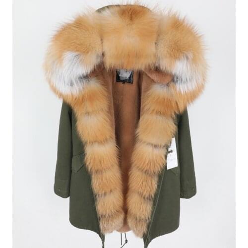 Winter New Thick Warm Womens Clothing Lining Fashion Long Parka Real Fur Coat Natural Big Fox Fur Collar Detachable Faux Fur