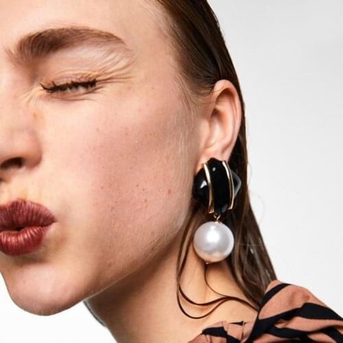 JURAN 2019 new arrival Pearl Earring Classic Jewelry for party black gold metal Drop Earrings For Women Brincos