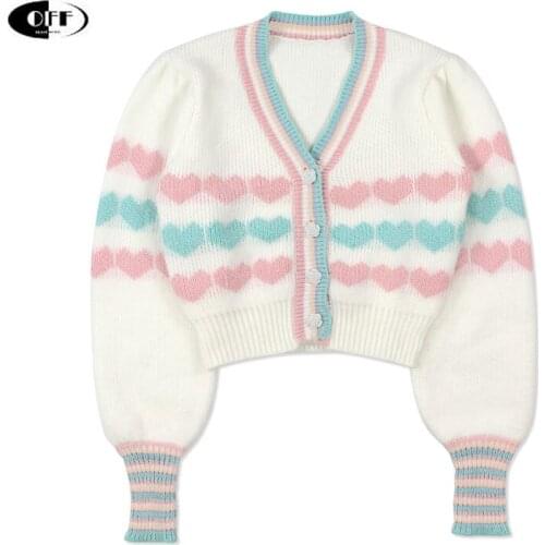 Runway Cardigan Women 2021 Luxury Cropped Cardigan Chic V Neck Single Breasted Heart Knitted Cardigan Short Sweater Coat Y2K ZA