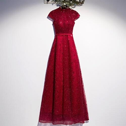 Bespoke Occasion Dresses Illusion High Short Sequined Beading Backless Lace Tulle Luxury Burgundy Lady Formal Evening Gown HB202