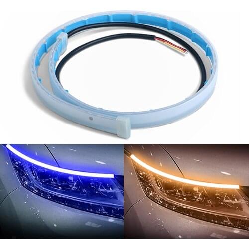 ASLENT 1pair Bright Flexible DRL LED Strip Turn Signal White Yellow Sequential LED Daytime Running Lights for Cars Headlight