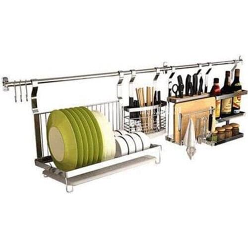 1256 Wall Mounted Kitchen Spice Rack Stainless Steel Shelf Chopstick Holder Dish Drainer Knife Rack Combination Organizer
