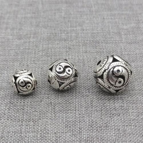 2pcs of 925 Sterling Silver Feng Shui Taichi Beads Tai Chi Yin Yang Bead Spacer