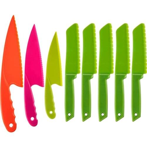 Plastic Kitchen Knife Childrens Safe Cooking Chef Nylon Knives For Fruit Bread Cake Salad Paring Knives Sawtooth Cutter