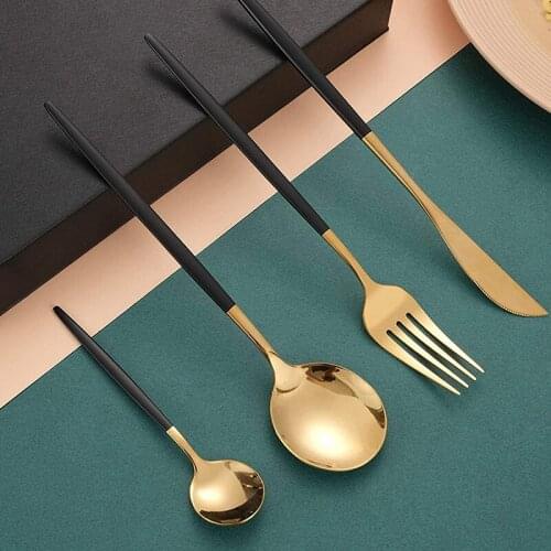 24pcs BlackGold Dinnerware Set Stainless Steel Tableware Set Knife Fork Spoon Flatware WhiteGold Cutlery Set Mirror Polished