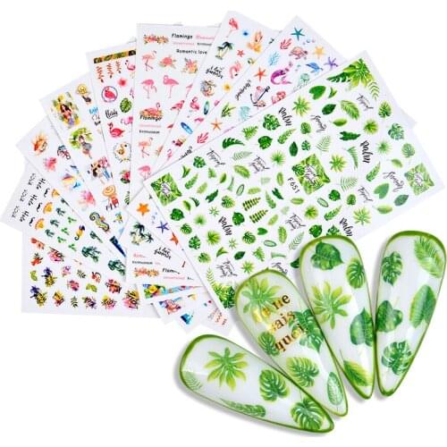 FWC 3D Stickers for Nails Fire Flame Flamingo Sticker Nail Art Decals Sliders Designs Adhesive Wraps Foil Decoration