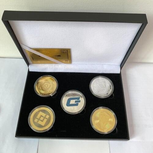 5 Types COIN Box Of BTCoin Gold Home Decor Dogecoin Cardano Crypto Coin BTCoins With Black Box For Fans Collect Gifts Coins
