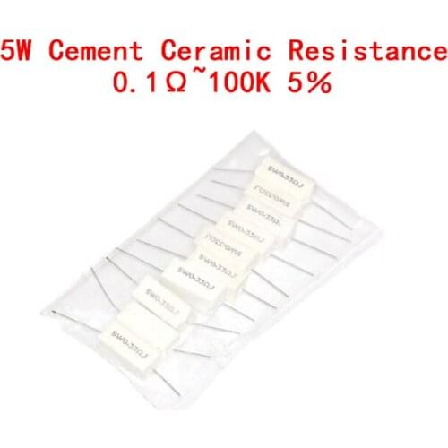 50PCS 5W Cement Ceramic Resistance Power Resistance 0.1~100K 0.01 0.1 0.25 10 0.33 0.5 1 2 4.7 5 8 10 15 20 25 30 100R 1K 10Kohm