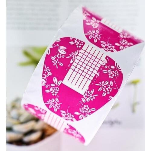 500pcs/Roll Nail Form Sticker Purple Flower Horseshoe-Shape Forms Sticker Extension Nail Tips Guide Tool Self-Adhesive Form xTM0