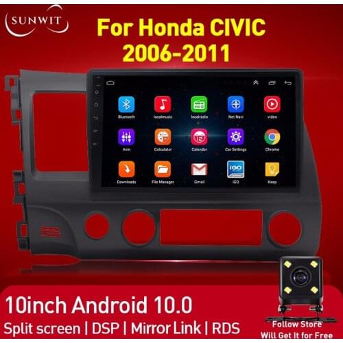 2Din Car Radio Multimedia Video Player For Honda Civic 2006-2011 GPS Navigation Android Car Stereo Mirror Link 10inch 2+32G DSP