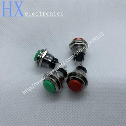 Free shipping 2PCS DS-318 red green unlocked since the reset Normally press button switch opening 12 mm