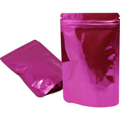 Stand Up Glossy Pink Mylar Foil Food Zip Lock Package Bag Resealable Zipper Aluminum Foil Packing Pouch for Storage 100Pcs/lot