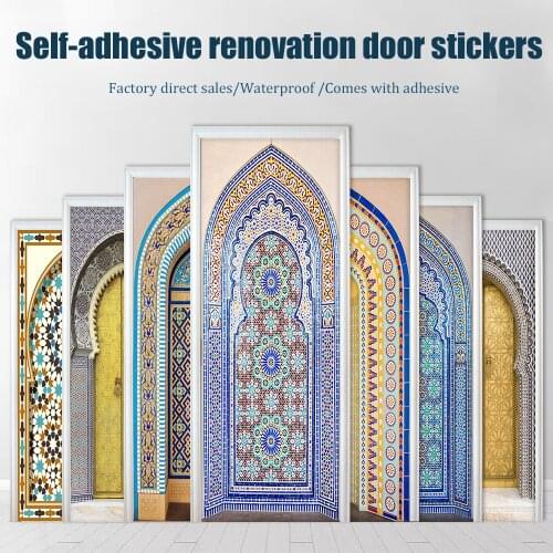 Arabian Style Boutique 3D Effect Door Sticker Home Decoration DIY Wall Stickers Living Room Art Mural Peel & Stick PVC Wallpaper