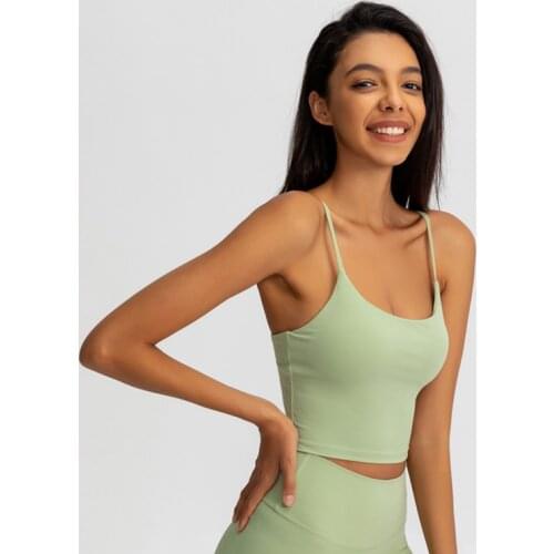 Buttery Soft Yoga Bra Athletic Tank Top Women Spaghetti Straps Gym Fitness Crop Tops Anti-sweat Push Up Workout Sports Bras