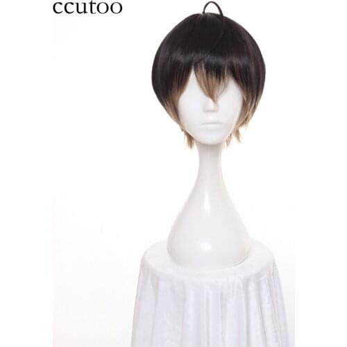 Ccutoo A3 12" Black Mix Short High Temperature Fiber Cosplay Costume Wigs Mens Synthetic Hair