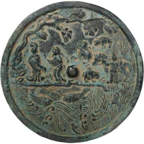 China Old Bronze Old Feng Shui Bronze Mirror Figure Mirror