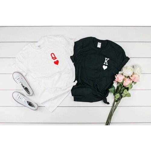 Skuggnas Valentine Shirts Woman Cotton King Queen 01 Funny Letter Print Couples Leisure T-shirt Man Tshirt O neck T-shirt