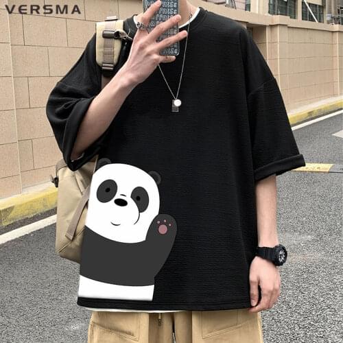 VERSMA Japanese Harajuku Cute Cartoon Panda Print T-shirt Men Summer Casual Short Sleeve White Tshirt Men Women 5XL Dropshipping