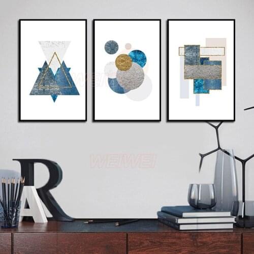 Geometry Line Canvas Painting Blue and White Triangle Circle Nordic Abstract Poster High-Definition Print Wall Picture Room Bedr