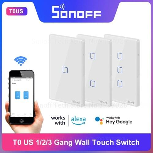 Itead Sonoff T0US 120 Size 1/2/3 gang TX Wall Switches Remote Controlled Wifi Switch With Border Works With Alexa Google Home