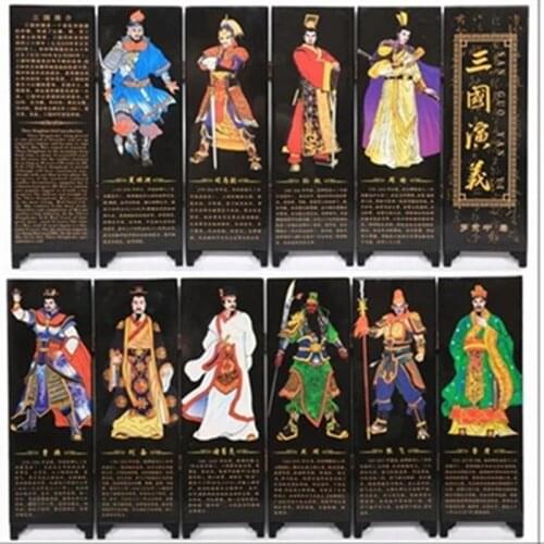 China Collect Exquisite Lacquer PaIntIng The Romance Of The Three Kingdoms Small Folding Screens Handicraft Home Decoration
