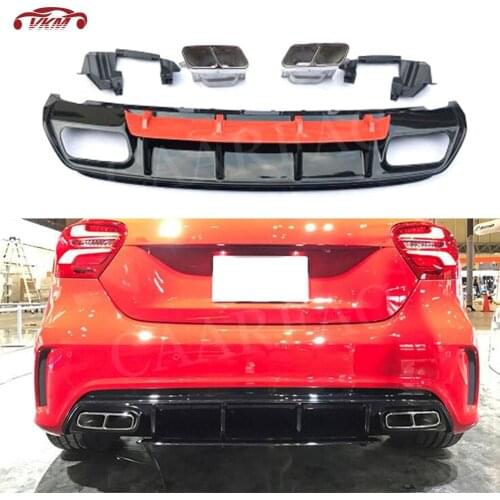 A Class PP Rear Bumper Lip Diffuser with Exhaust Tips 4 Outlet for Mercedes Benz W176 A45 AMG 2013-2019 Back Bumper Plate