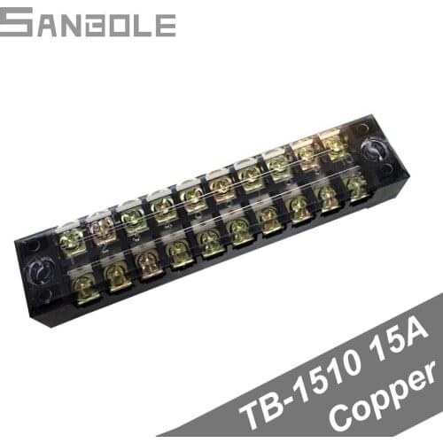 TBC-1510/TB-1510 Terminal Block Fixed Type 15A 600V 10 Position Dual Row 0.5-1.5mm2 Connection Electrical Copper