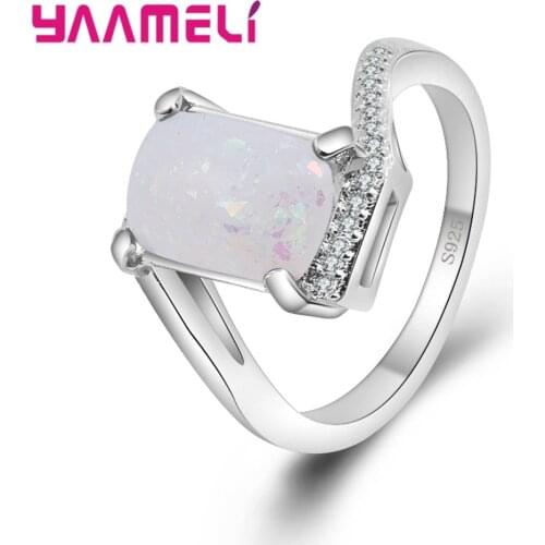 Luxury Female White Ring Fashion 925 Silver Fire Opal Ring Vintage Wedding Finger Rings For Women Gifts