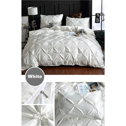 2/3PCS European Style Satin Silk Bedding Set Luxury Pinch Pleat Duvet Cover Pillowcases Twin Full Queen King Size Bed Linen
