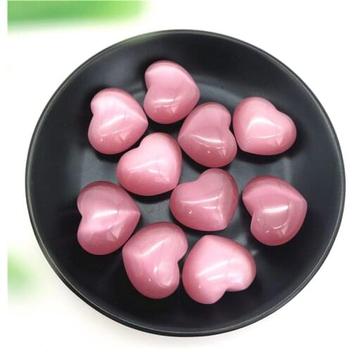 Beautiful Pink Cat Eye Stone Heart Shaped Crystal Stones Gem Healing Stones Gifts Decor Decorative Stones and Minerals