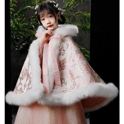 Flower Printed Child Winter Wedding Coat Childrens Bolero Cape Girls Wind-proof Fur Jacket for Communion Dress Junior Cape