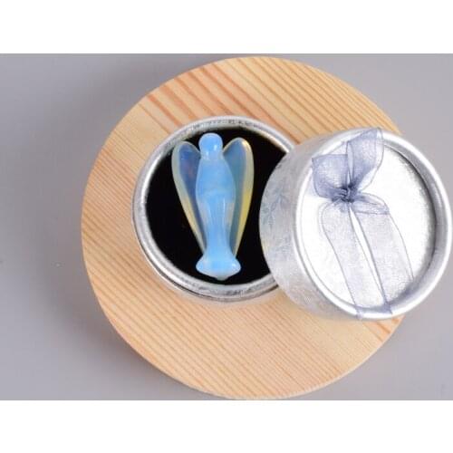 Angel Figurine Miniature With Gift Box Handmade Carved Opalite Stone Healing Mascot Statue Home Decoration Accessories