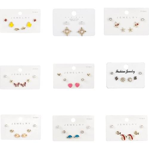 3 pairs/set trendy mixed small simulated pearl rhinestone crystal stud earring set for women girl fashion whoesale jewelry gift