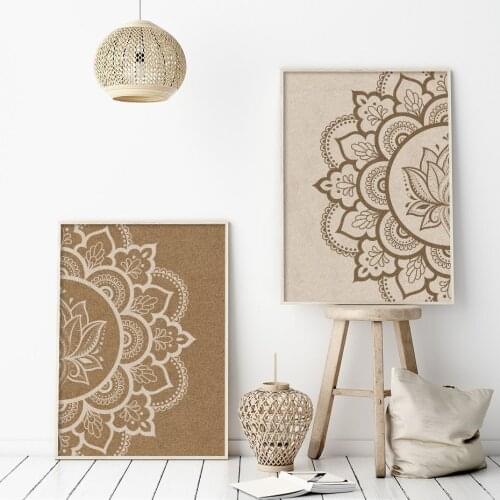 Beige Mandala Wall Art Print Abstract Flower Pattern Decorative Bohemia Poster Canvas Painting Zen Boho Chic Gifts Wall Decor