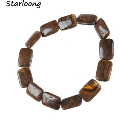 Natural Gem Stone Brown Gold Stripe Rectangle Flat Slice Slab Agates Loose Strand Spacer Nugget Beads for DIY Jewelry Making