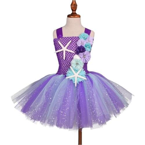 New Girls Mermaid Tutu Dress Under the Sea Birthday Party Costume with Flower Headband Ocean Dresses 1-12Y