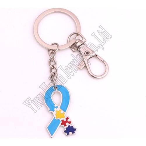 New Arrival Drop shipping Autism Awareness Necklace Pendants With Holes Puzzle Piece Jigsaw Ribbon Charm Lobster clasp Key Chain