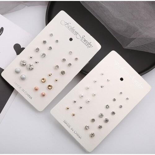 12 Pairs Women Stud Earrings Exquisite Geometric Crystal Elegant Wedding Earrings Women 2021 Fashion Jewelry Earrings Set
