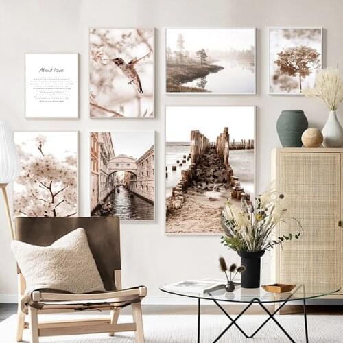 Autumn River Lake Bird Flower Boat Love Wall Art Canvas Painting Nordic Posters And Prints Wall Pictures For Living Room Decor