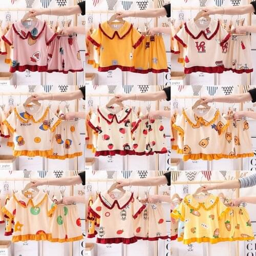 Girls Pajamas Set Summer Kids Clothes Cartoon Short Sleeve Sleepwear Princess Nightwear Home Clothing Suit Toddler Pyjamas