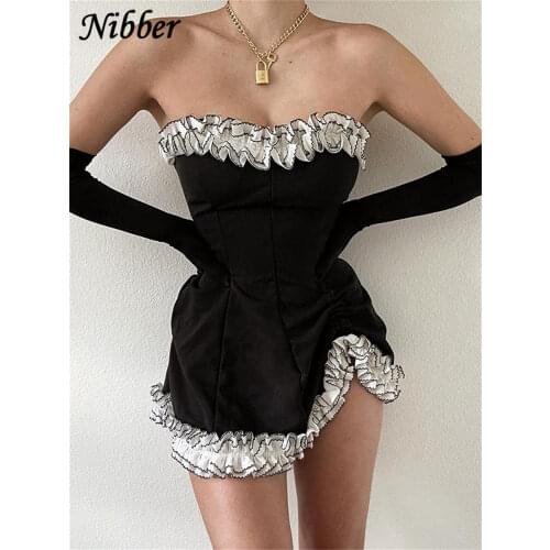 Nibber Sweet sexy lace strapless dress women summer party vacation beach club night birthday mini tight lace design dress ladie