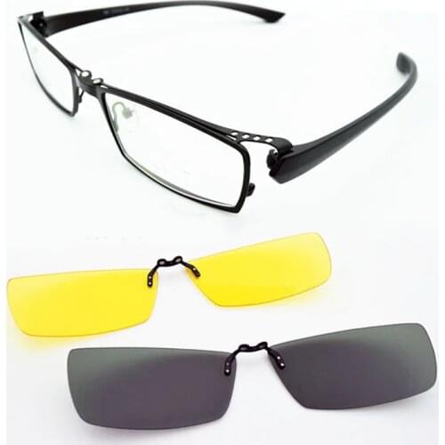 2PCS Polarized Clip on Sunglasses Night Vision Glasses and Optical Eyeglasses Frame Men Glasses Frames Prescription Spectacles