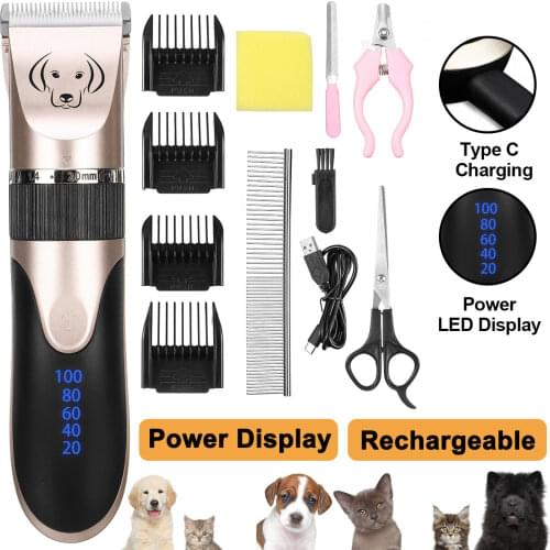 Professional Pet Dog Hair Trimmer Rechargeable Type-C Animal Grooming Clipper Cat Cutter Machine Shaver Electric Scissor Clipper